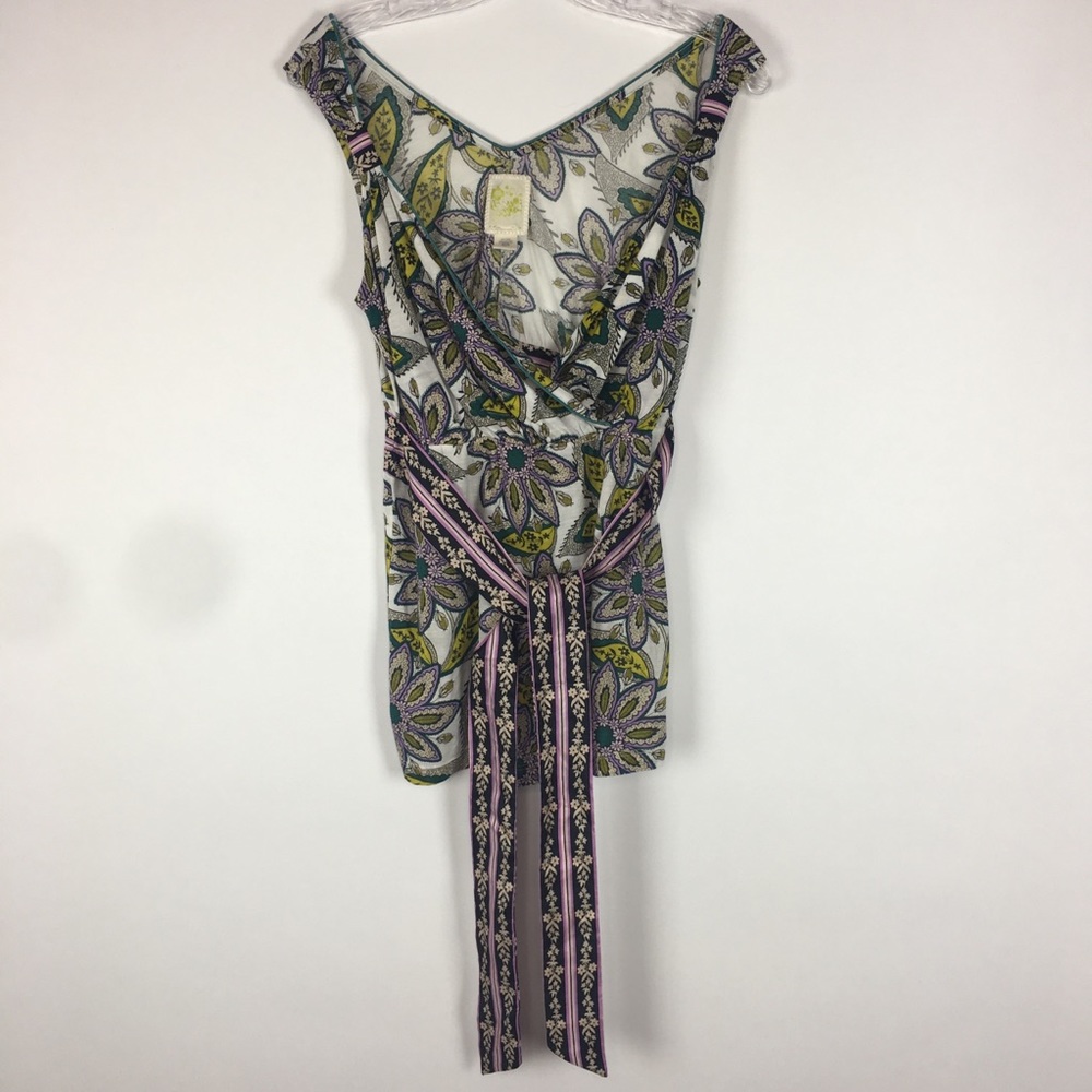 Anthropologie C Keer Floral Empire Waist Tie Shirt
